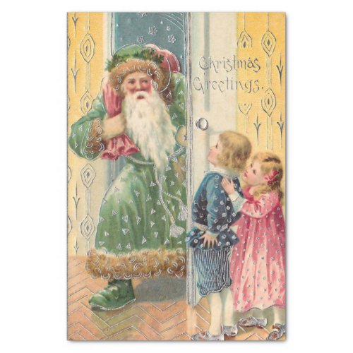 Jolly Victorian Father Christmas with Children Tissue Paper