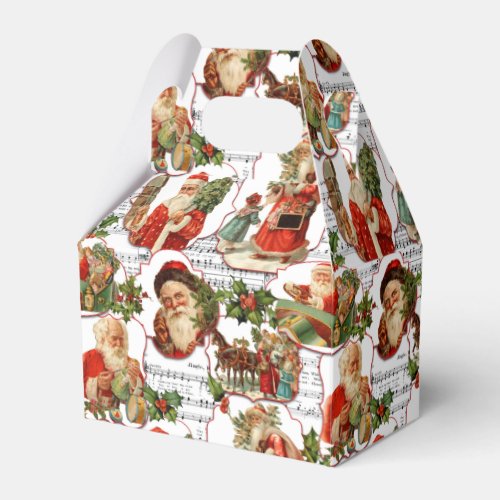 Jolly Vintage Santa Holly  Music Collage Favor Boxes
