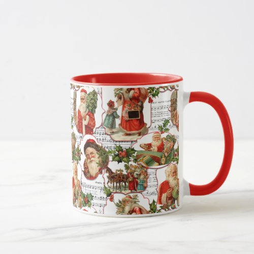 Jolly Vintage Santa Holly  Music Collage Mug