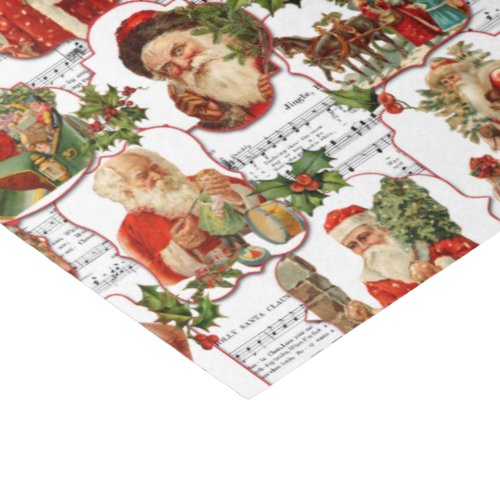 Jolly Vintage Santa Holly  Music Collage Tissue Paper