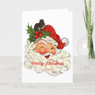 Jolly vintage Santa Merry Christmas family Holiday Card