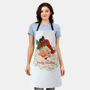 Jolly vintage Santa Merry Christmas rosy cheeks Apron