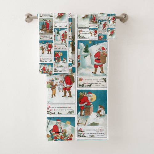 Jolly Vintage Santa Winter Fun Collage Bath Towel Set