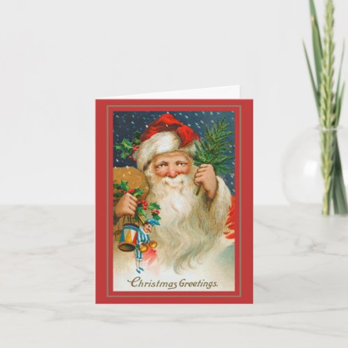 Jolly Vintage Santa with Toys Christmas Card