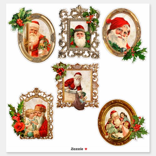 Jolly Vintage Santas in Gilt Frames wHolly Sticker