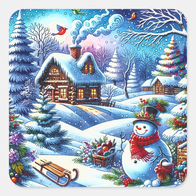 Jolly Vintage Snowman Square Sticker (Front)
