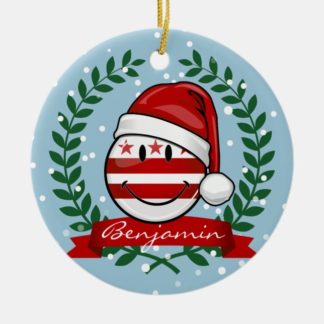 Jolly Washhington DC Flag Christmas Ceramic Ornament (Front)