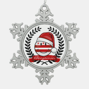 Jolly Washhington DC Flag Christmas Snowflake Pewter Christmas Ornament