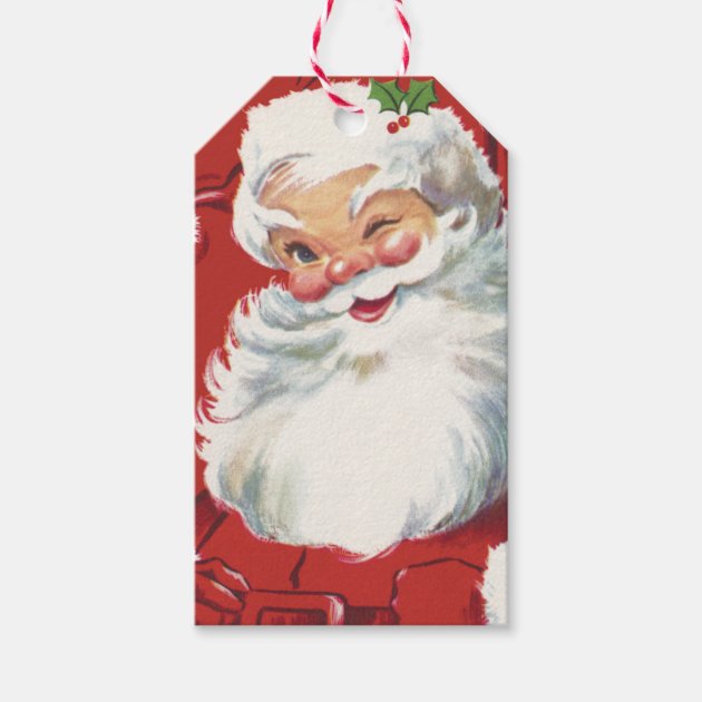 Jolly Winking Santa Claus, Vintage Christmas Gift Tags
