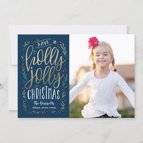 Jolly Wishes EDITABLE COLOR Christmas Photo Card