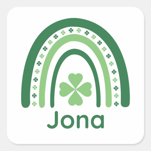 Jona Name Clover Boho Rainbow Square Sticker (Front)