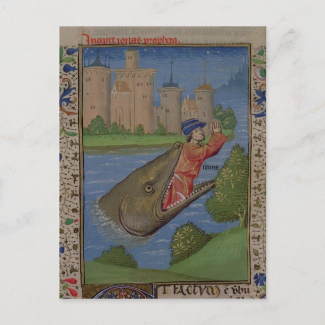Jonah and the Whale, from the Bible of Jean XXII Postcard (Front)