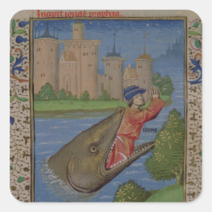 Jonah and the Whale, from the Bible of Jean XXII Square Sticker