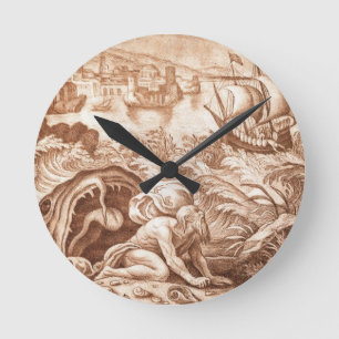 Jonah and the Whale, illustration from a Bible, en Round Clock