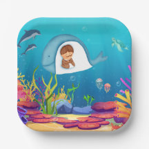 Jonah and the Whale Kids Square Paper Plates