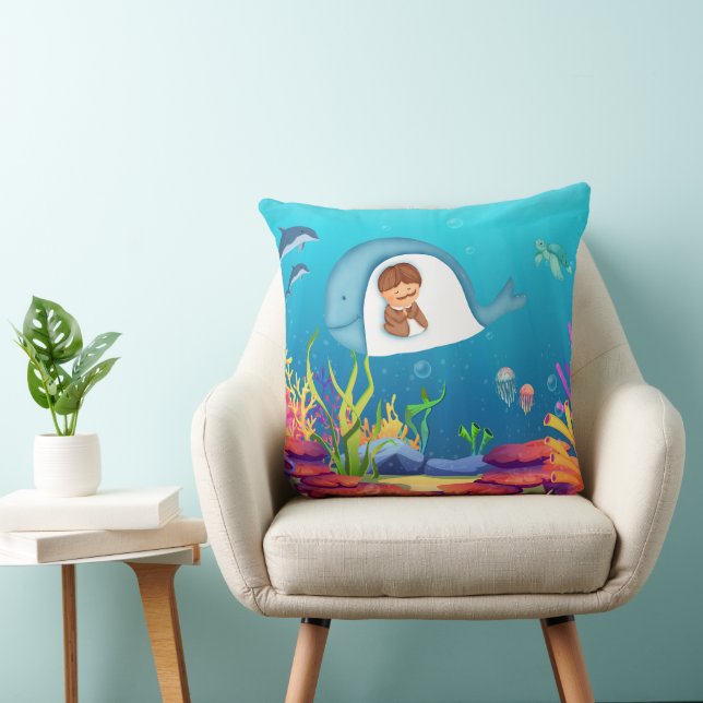 Jonah and the Whale Kids Throw Pillow  (Chair)