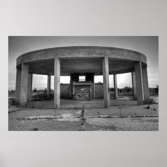 Jones Beach Gazebo (Black and White) Poster (Front)