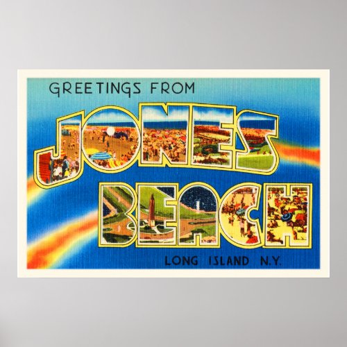 Jones Beach New York NY Vintage Travel Souvenir Poster