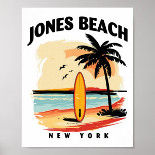 Jones Beach New York Surfboard Surfing Men Women Poster
