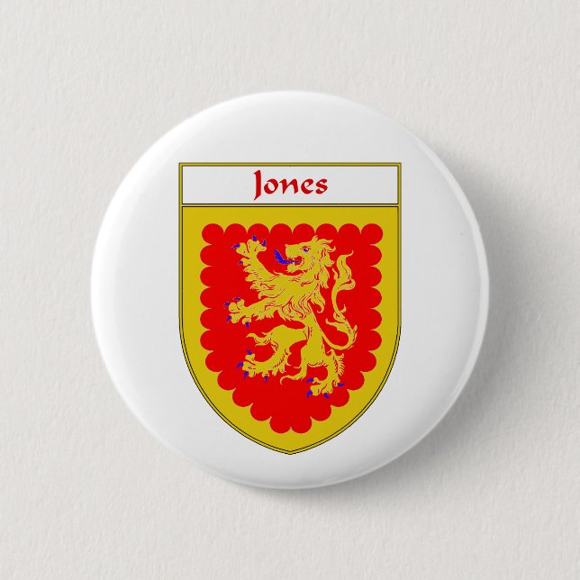 Jones Coat of Arms/Family Crest, England & Ireland Pinback Button (Front)