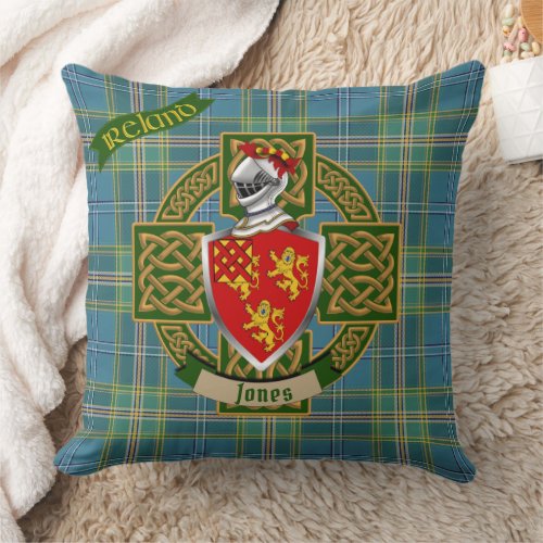 Jones Irish Shield wIreland Blue Tartan Throw Pil Throw Pillow