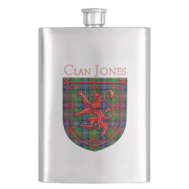 Jones Tartan Scottish Plaid Lion Rampant Flask (Front)