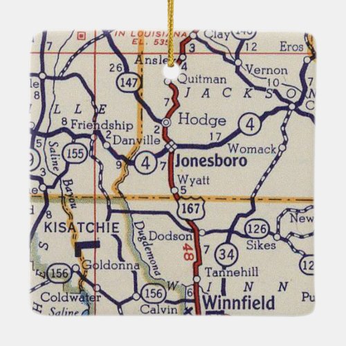 Jonesboro LA Vintage Map Ceramic Ornament