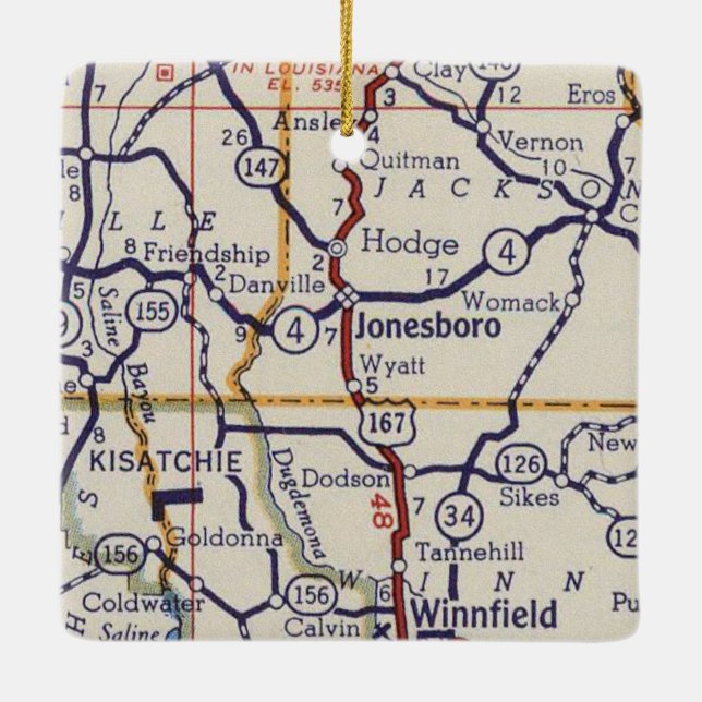 Jonesboro LA Vintage Map Ceramic Ornament (Back)