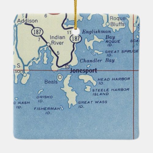 Jonesport Maine Vintage Map Ceramic Ornament