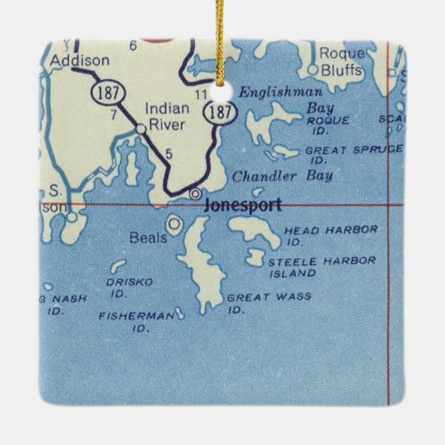 Jonesport Maine Vintage Map Ceramic Ornament (Back)