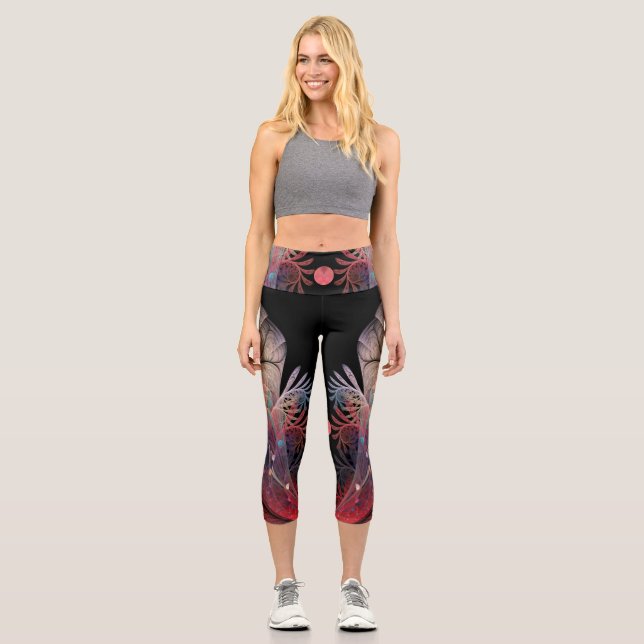 Jonglage Abstract Modern Fantasy Fractal Art Capri Leggings (Front)