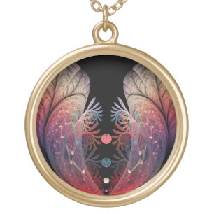 Jonglage Abstract Modern Fantasy Fractal Art Gold Plated Necklace