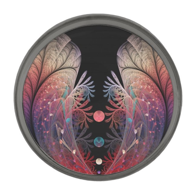 Jonglage Abstract Modern Fantasy Fractal Art Gunmetal Finish Lapel Pin (Front)