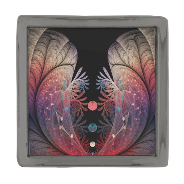 Jonglage Abstract Modern Fantasy Fractal Art Gunmetal Finish Lapel Pin (Front)