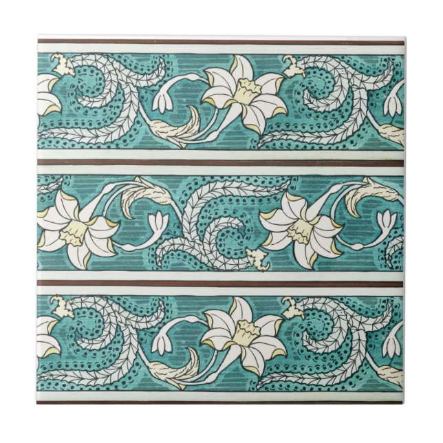 Jonquil Stripe Art Nouveau Ceramic Tile (Front)