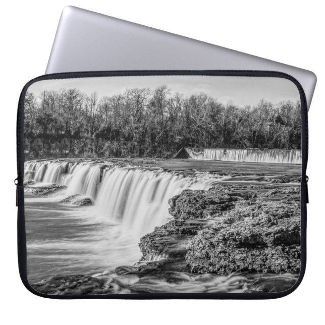 Joplin Grand Falls Overview Grayscale Laptop Sleeve (Front)