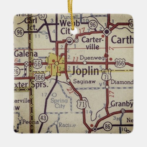 Joplin Missouri Vintage Map Ceramic Ornament