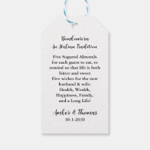 Jordan Almond Favor Tags, Wedding tags, Thank You 
