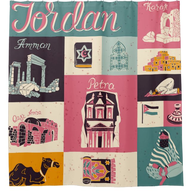 Jordan Culture Retro Illustrated Symbols Shower Curtain (Front)