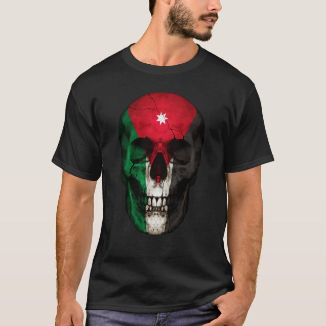 Jordan Flag Skull Jordanian Roots Proud Patriotic T-Shirt (Front)