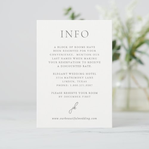 Jordan Gray Script Monogram Elegant Wedding Enclosure Card