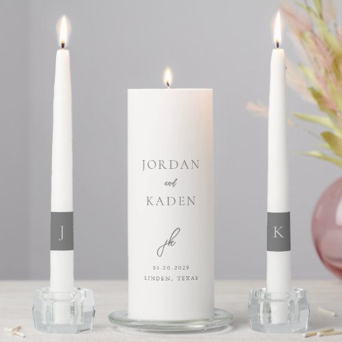 Jordan Gray Script Monogram Elegant Wedding Unity Candle Set