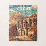 Jordan Illustration Travel Art Vintage Jigsaw Puzzle<br><div class="desc">Jordan retro vector travel design. From the iconic rose-red city of Petra and the vast Wadi Rum Desert to the Dead Sea and historic ruins of Jerash,  Jordan offers a journey through history,  adventure,  and natural beauty.</div>