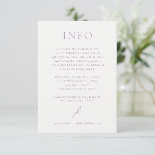 Jordan Lilac Script Monogram Elegant Wedding Enclosure Card