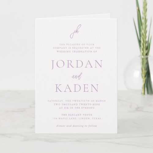 Jordan Lilac Script Monogram Elegant Wedding Invitation