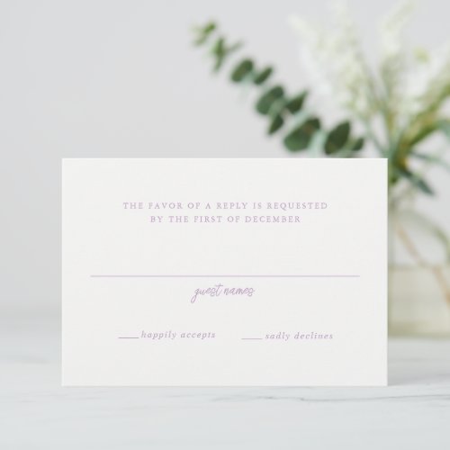 Jordan Lilac Script Monogram Elegant Wedding RSVP Card