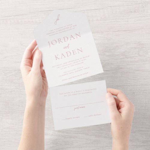 Jordan Pale Pink Script Monogram Elegant Wedding All In One Invitation
