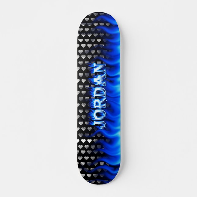 Jordan skateboard blue fire and flames design. deck (Front)