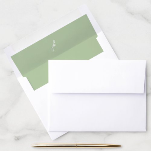 Jordan Soft Sage Script Monogram Elegant Wedding Envelope Liner