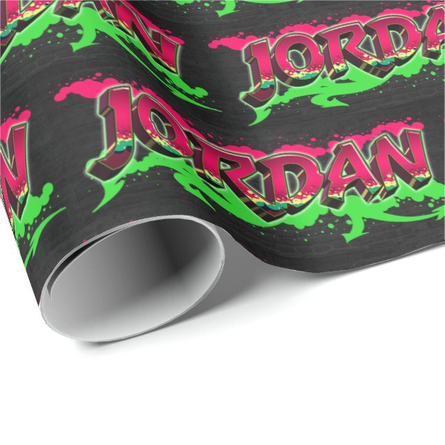 Jordan Vorname Name Graffiti red green Wrapping Paper (Roll Corner)